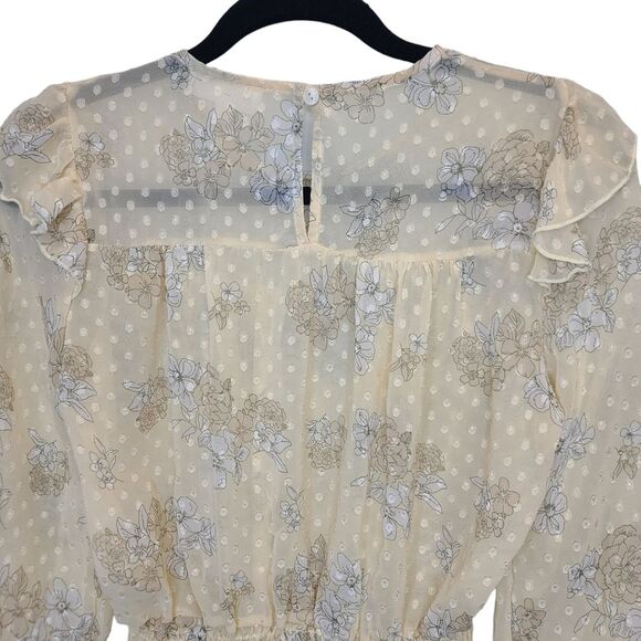 WHITEROOM+CACTUS Women's XS Smocking Detail Floral Blouse Sheer Yellow Bohemian - Picture 10 of 16